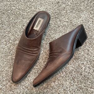 Matisse brown leather western heeled mules